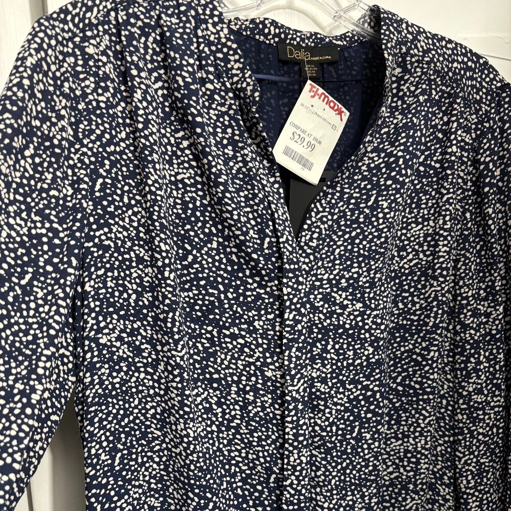 NWT Dalia blue dot tie waist shirt long sleeve dress size medium